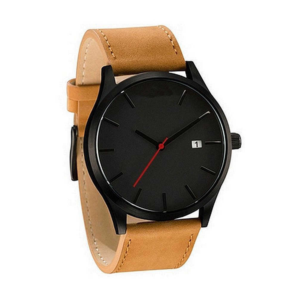 

Quartz Watch Simple Geometric Round Dial Leather Strap Business for Men 2022 Fashion Bracelet Wristwatch