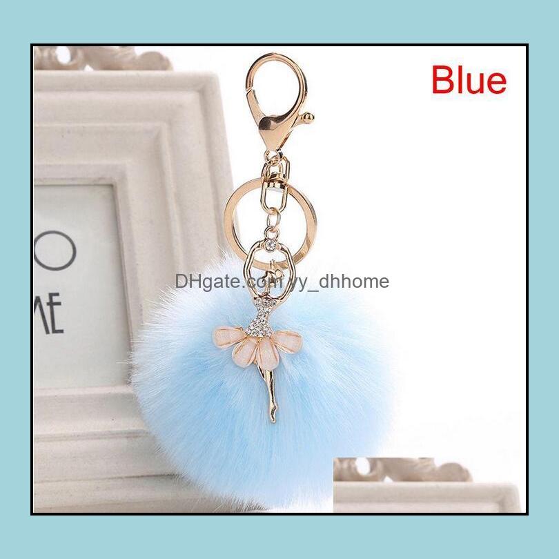 

Keychains Fashion Accessories 8Cm Women Pompom Plush Key Ring Fur Pom Dancing Angel Keychain Keyring Fluffy Rex Rabbit Ball Chain Handbag Pe