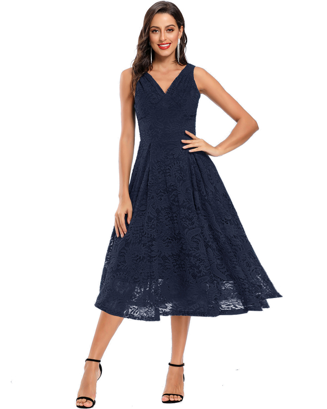 

Womens Sleeveless VNeck Floral Lace Bridesmaid Dress 220615, Red