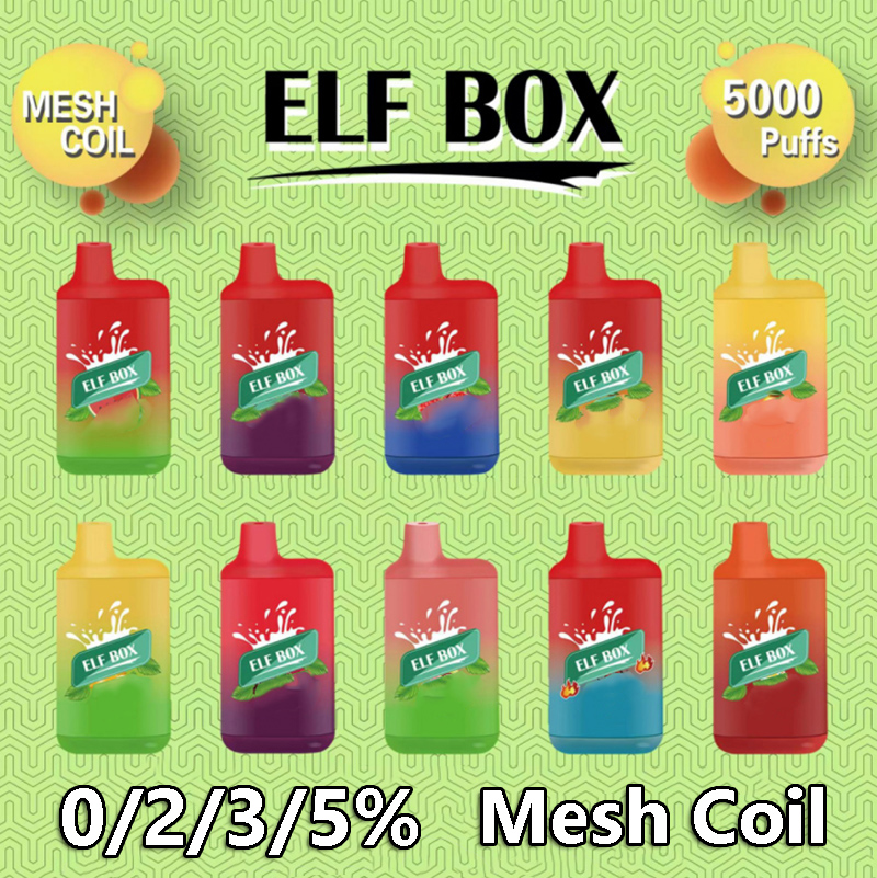 

Doloda ELF BOX Disposable E Cigarettes 5000 Puffs Vape Device With Mesh Coil 0% 2% 3% 5% Strength 12ml 650mAh Type-C Rechargeable Battery 1.2ohm 10 Colors