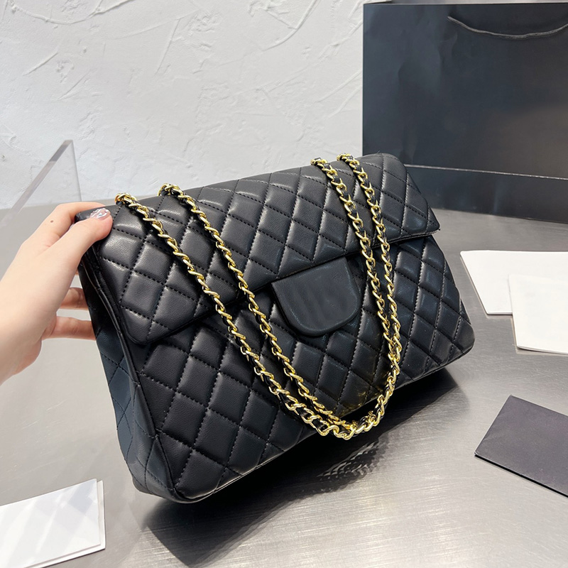 

2022Ss F/W France Womens Vintage Classic Flap Jumbo Quilted Black Bags Gold Metal Hardware Matelasse Chain Crossbody Shoulder Large Capacity Handbags 32X20CM, Box