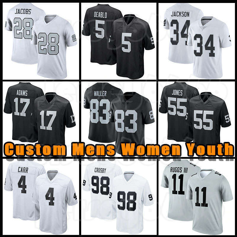 

17 Davante Adams Maxx Crosby Josh Jacobs Football Jersey Darren Waller Hunter Renfrow Derek Carr Chandler Jones Howie Long Raiders''Johnathan Abram Carl Nassib, Custom youth+patch(tuxizhe)