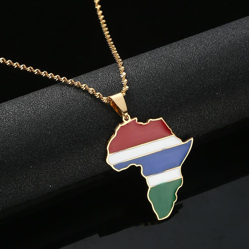 

Pendant Necklaces Fashion Country Flag Gambia Africa Map Unisex Gold Plated Charm Jewelry GiftPendant