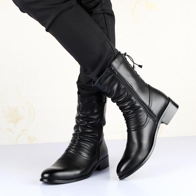 

Boots Winter Pointed Toe Mens Mid-calf Increased To Leather Men's Long Tube BootsBoots, Black