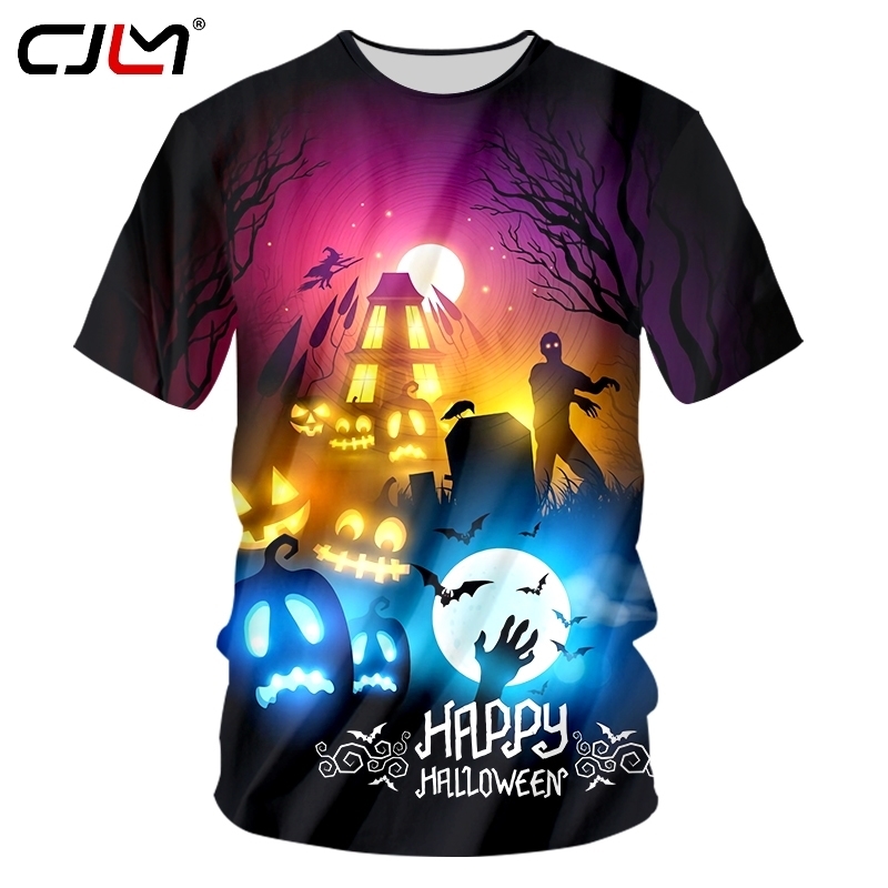 Mens Halloween Oneck Tshirt 3D Printing Tshirt Horror Castle Halloween Party Shortsleeved Large Size Hiphop Street Top 220623