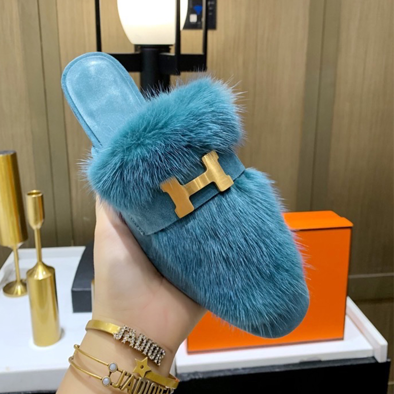

Autumn Winter Women Slippers Fashion Home Slipper Cute Designer Mink Fur Slide Ladies Luxury Designer Round Toe Slip On Woman Loafers Party Dress Shoes Female 2023, As show