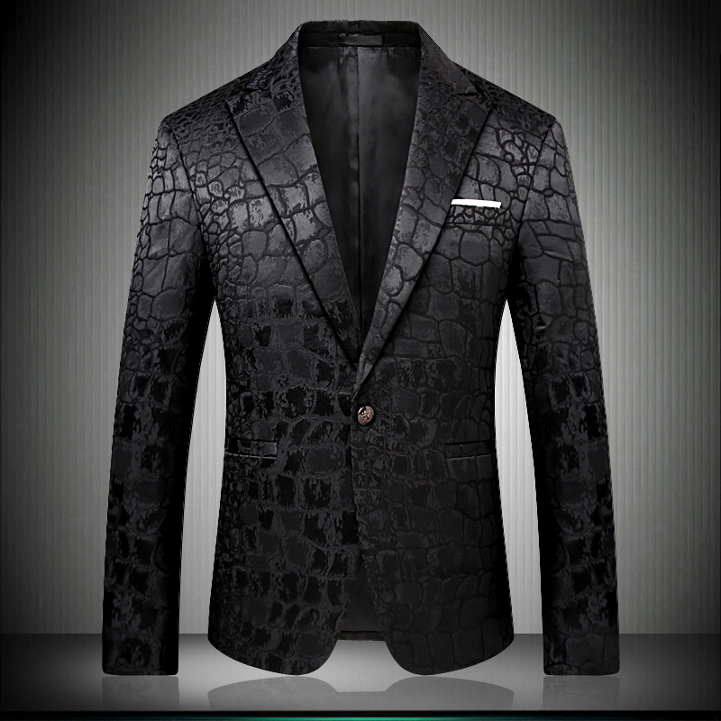 

Men Crocodile Pattern Wedding Suit Black Blazer Jacket Slim Fit Stylish Costumes Stage Wear For Singer Mens Blazers Designs 9006 Suits, Customize