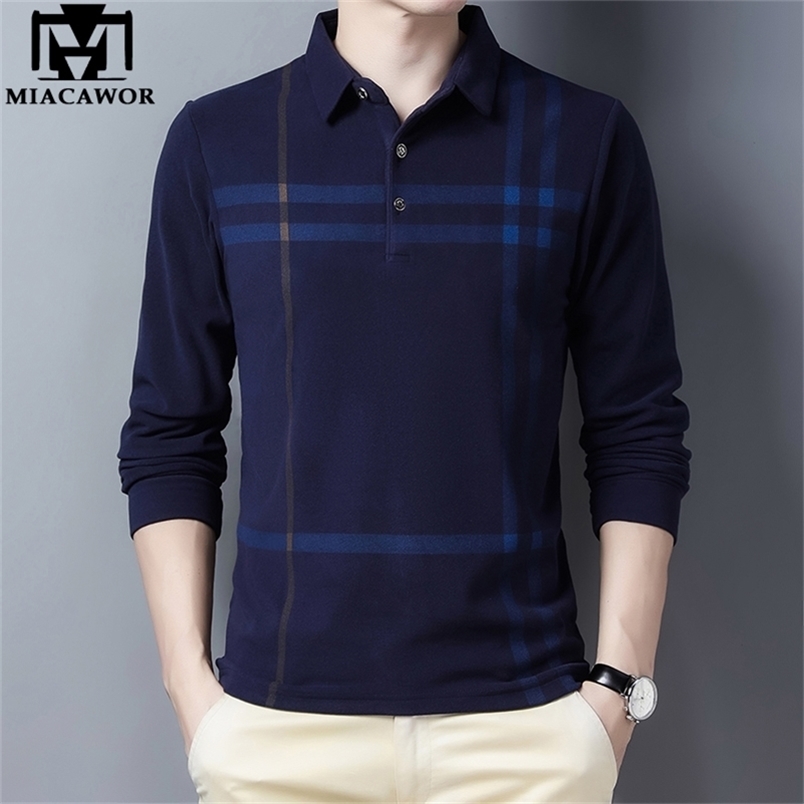

MIACAWOR Autumn Winter Warm Polo Shirts Men Thick Long sleeve Tee shirt Homme Slim Fit Camisa Polo Men Clothing T970 220402, Blue