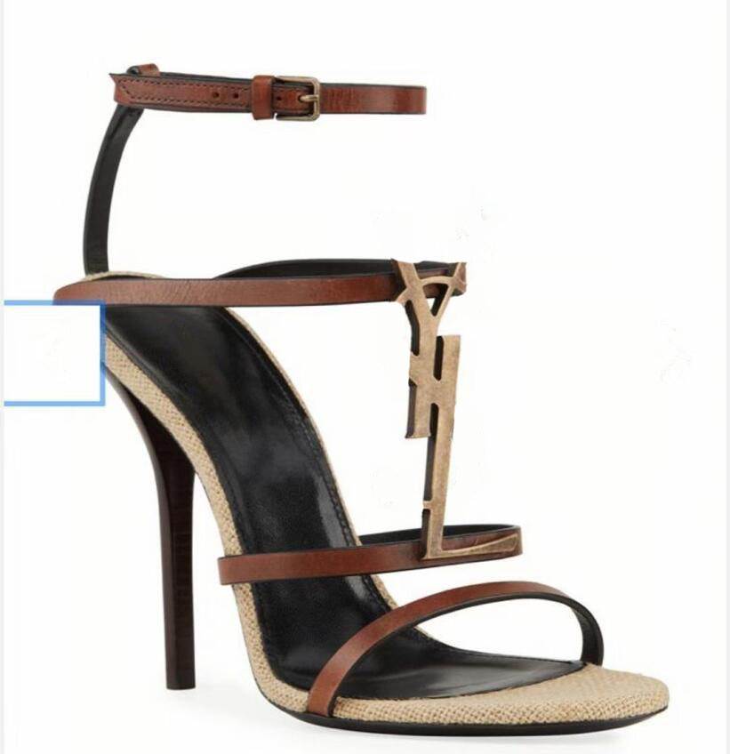 

Women Designer Sandals Cassandra Wedge Espadrilles Black logo in Leather 10.5 CM High Heels with Adjustable Buckle Wedding Dress Lady Shoes With Box 35-41, 8#