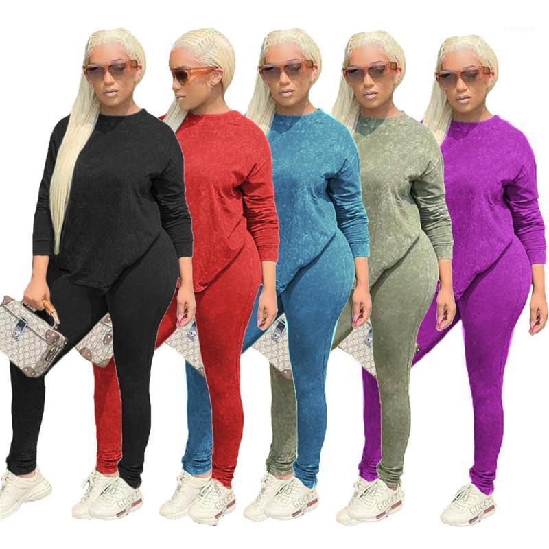 

Women' Two Piece Pants Simple Pure Color O Neck Long Sleeve Bro And Sexy Tight Club Party Lady Fashion Tracksuits High Street Outfits, Purple