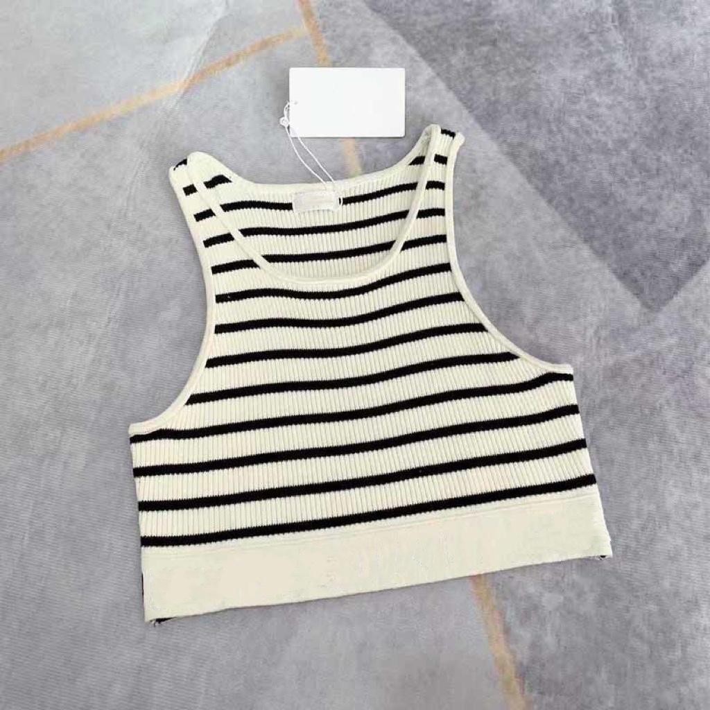 

Women's Tanks Knits Summer Stripe Fashion Sexy Crop Top Slim Tops O-neck Sleeveless Workout Vest Ladies Good Quality Tank 3 Colors, White with black