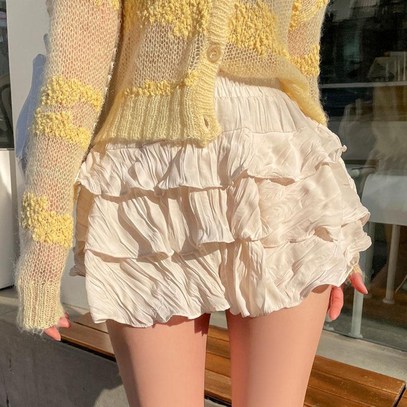 

Skirts Kawaii 2022 Korea Summer Pleated Ruffle Cake Tutu Skirt Short Mini Cute Female Slim Sexy Elegant Sweet VBJ0, White
