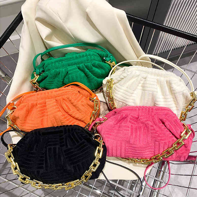 

Luxury Designer Towel Fabric Cloud Bag for Women 2022 Fashion Acrylic Chains Pouch Women Handbag Brands Shoulder Crossbody Bag G220429, White