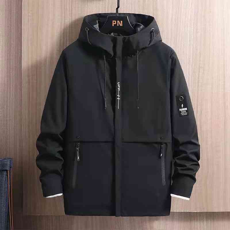 

Mens Hooded Jacket Spring Autumn Casual Hoodie Solid Color Man Jackets Long Sleeve Japanese Streetwear Men Clothing, Khaki