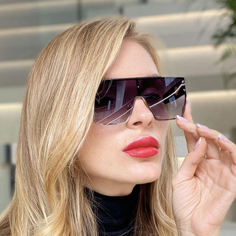 

Sunglasses Maricr 2022 UVA Luxury Design Oversized Metal Women UV400 Gradient Brown Lens Vintage Mirror Ladies Sun Glasses ClearSunglasses