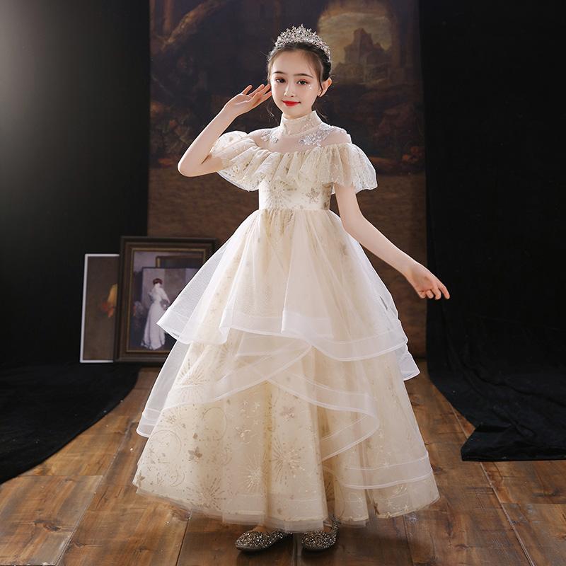 

Girl's Dresses Champagne Princess Ball Gown For Girls Kids Evening Maxi Long Puffy Tulle Flower Girl DressesGirl's