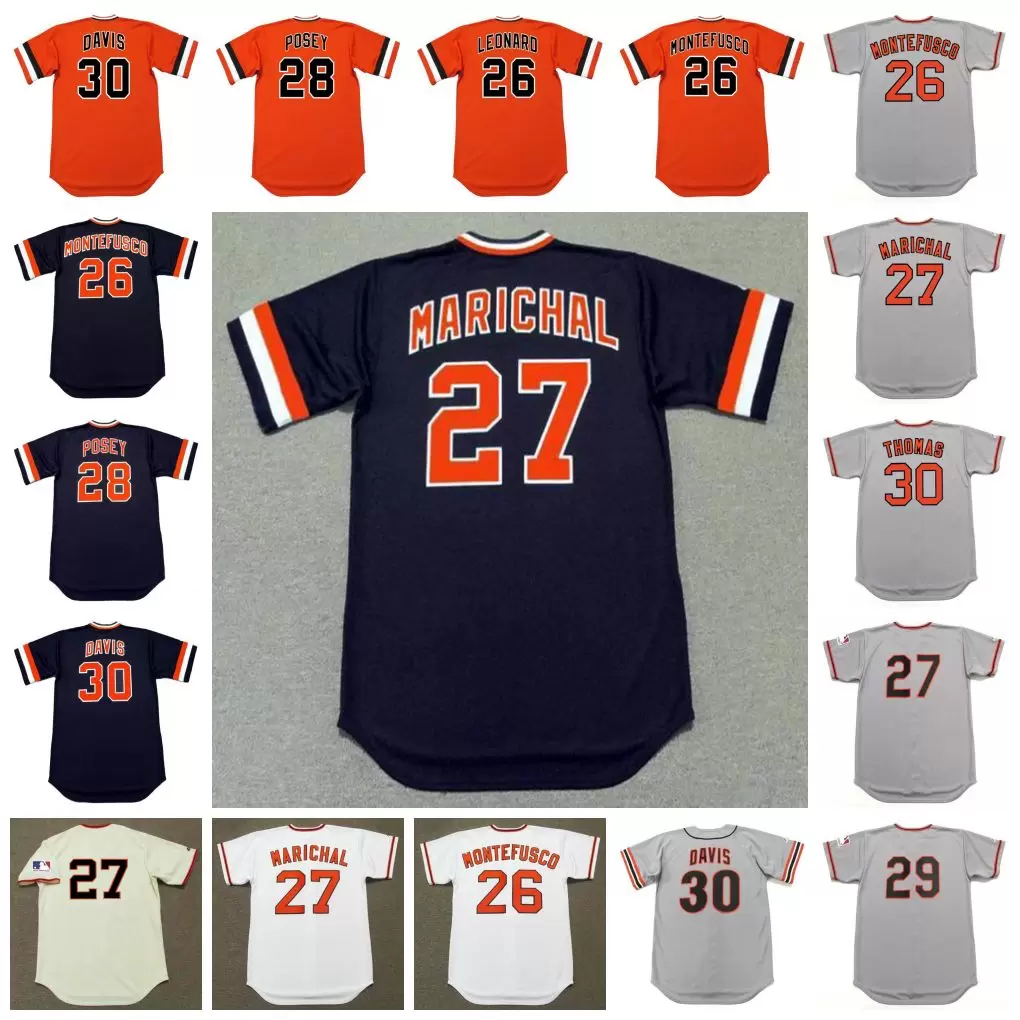 

San Francisco Vintage Baseball Jersey 26 JEFFREY LEONARD 1982 JOHN MONTEFUSCO 1976 27 JUAN MARICHAL 28 BUSTER POSEY 1970's FUENTES 30 CHILI DAVIS DERREL THOMAS 1975, 26 john montefusco 1976 grey