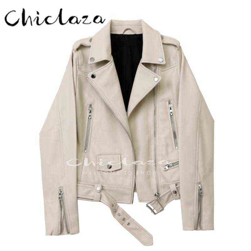 

CHICLAZA 2022 Spring Autumn Women Black Soft Faux Leather Jacket Coat Female Casual With Belt Zipper Solid Biker Outwear Tops J220727