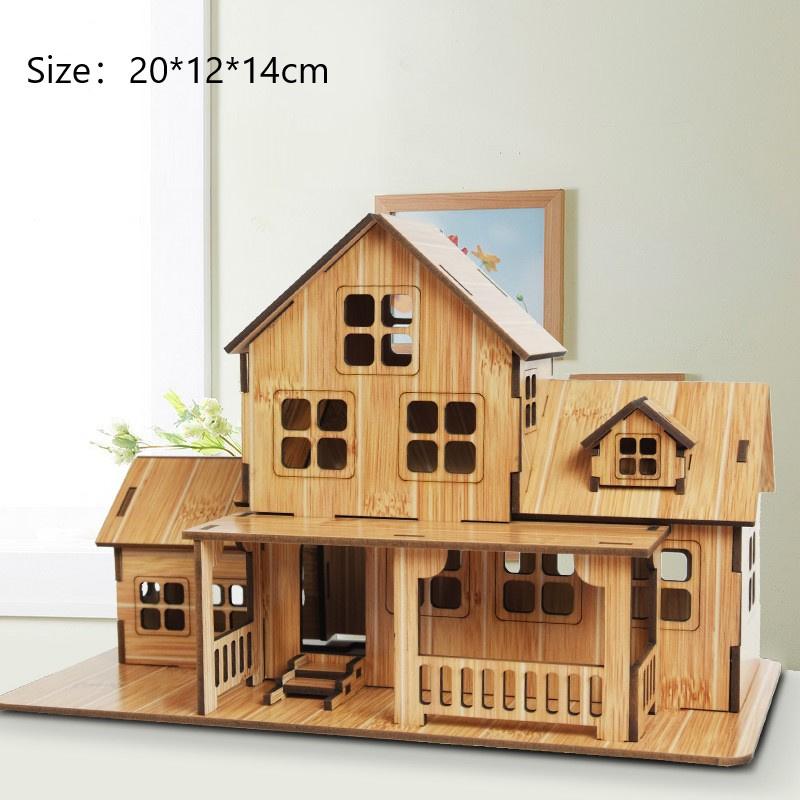 

Paintings 3D Wooden Puzzle Jigsaw Architecture DIY House Villa Kids Boys Girls Educational Paper