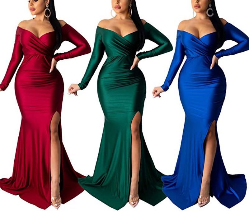 

Plus size Dresses Sweetheart Neck Ruched Split Thigh Velvet Dress D8Uc#, Dark green