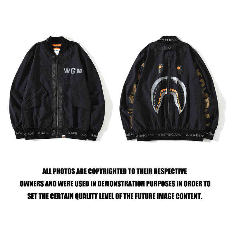 

Brand Chao Shark Head Color Contrast Camouflage Flying Et Men's High Quality Casual Coat, Black