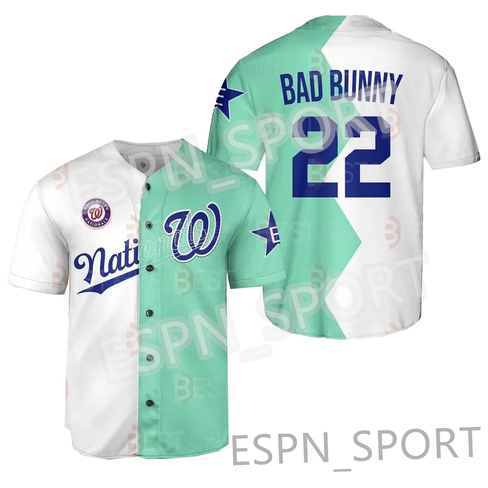 

22 Bad Bunny 2022 All Stars Split Jersey Nationals Baseball Jerseys Uniform Washington, Custom your name number