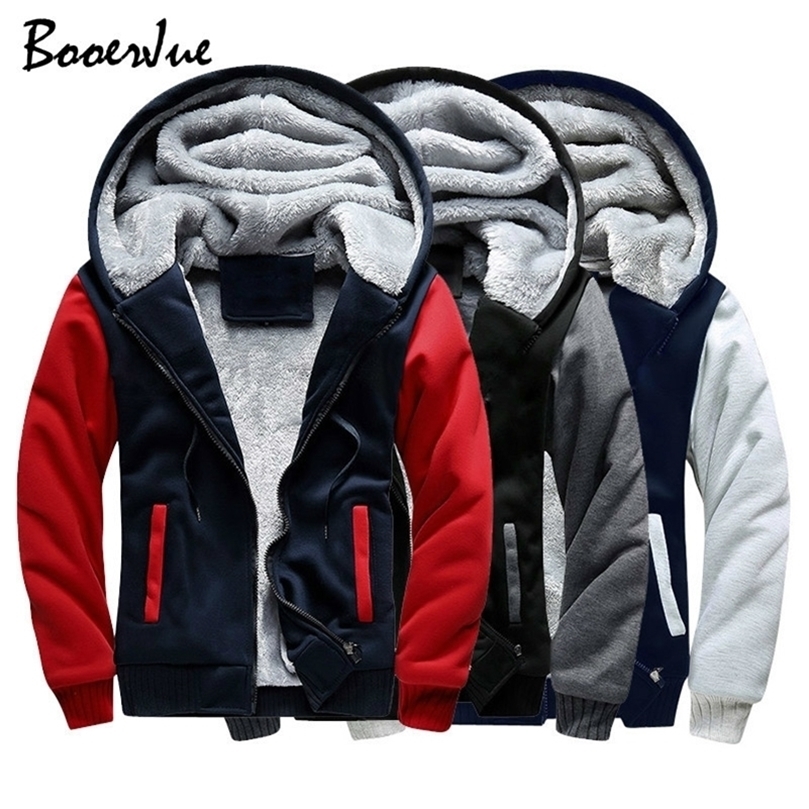 

Plus Velvet M-5XL Casual Fleece Warm Hoodies Men Winter Outwear Thicken Jacket Men Slim Fit Zipper Hooded Hoody Men Streetwear 201127, W02 red