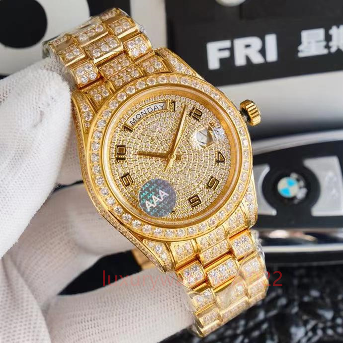 

Watch Gold V2 Iced Out Diamond Men TT 2813 movement Original 40mm DAYDATE Automatic Mechanical Sweeping Popular Brand 16233 Sapphire Glass Wristwatch, Watch a