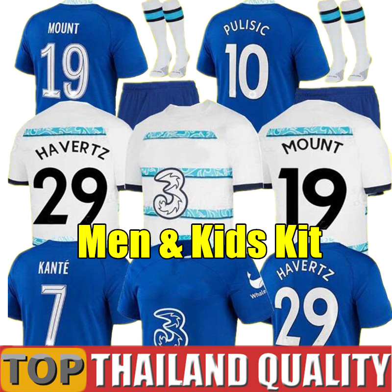 

Thailand STERLING KOULIBALY HAVERTZ ZIYECH soccer jerseys MOUNT PULISIC JORGINHO 2022 2023 KANTE CHILWELL football shirt set 22 23 Men Kids kit uniform, 22/23 away - men