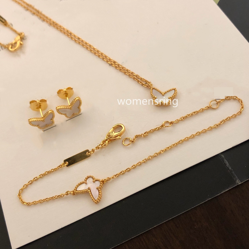

Luxury Designer Mini Butterfly Bangle Chain Bracelet Necklace Set Premium Grey Fritillaria Fashion Classic Women Jewelry Gift