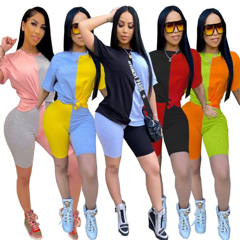 2020 Women Sets Summer Tracksuits Patchwork Sportswear TopsShorts Suit Two Piece Set Club Party Street 2 Pcs Sexy Outfits GL140 T200603