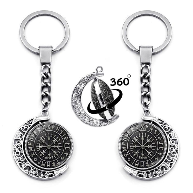 

Keychains Vegvisir Viking Pirate Charms 360 Degrees Rotated Moon Pendant Compass Keyring Keychain Key Holder For Keys MenKeychains