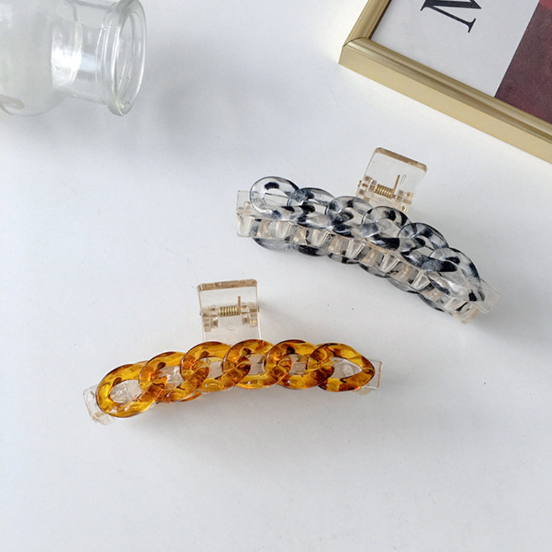 

Yamog Women Large Colored Mermaid Chain Rainbow Hair Clamps Plastic Alloy Square Arc Scrunchies Hair Claw Clips Korean Girls Candy Color Link Ponytail Hairpins