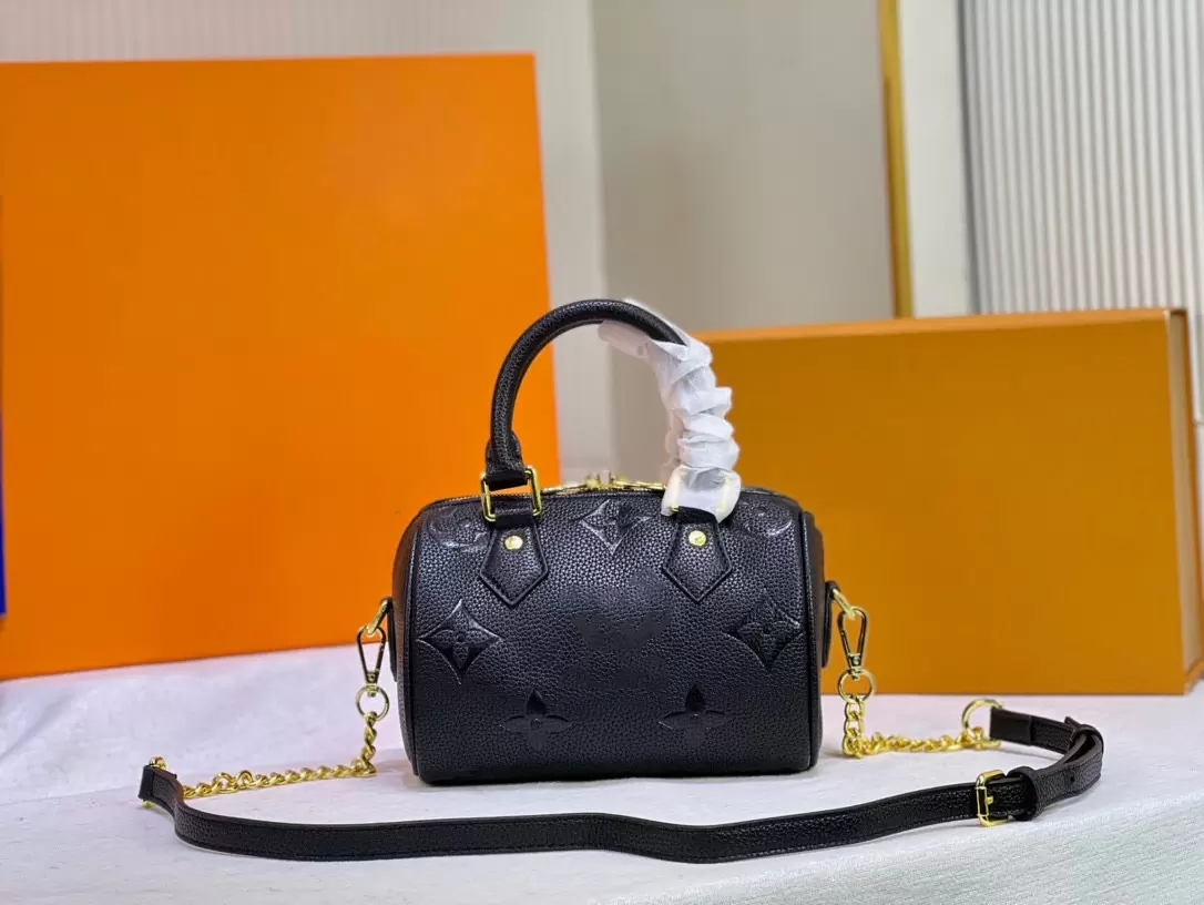 

Hh M58953 Speedy Bandouliere 20 Shoulder Bags Chain Leather Strap Barrel Shaped Empreinte Leathers Super Mini Women Boston Handbags, Blue