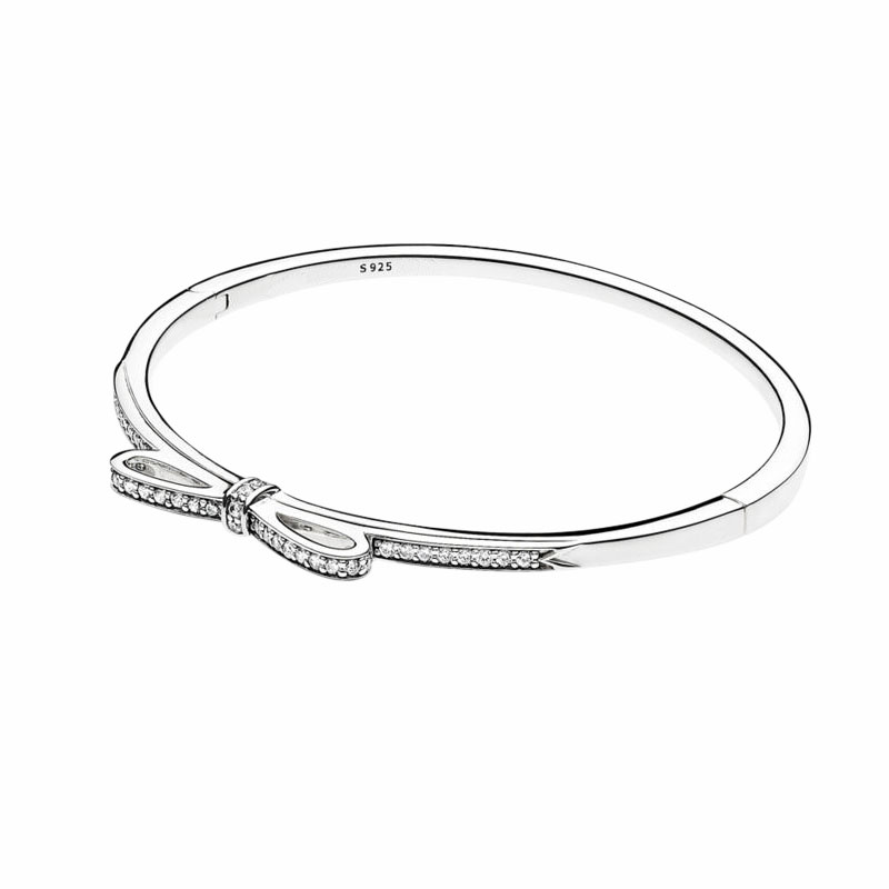 

Sparkling Bow Bangle Bracelet Authentic 925 Sterling Silver CZ diamond Women girls Wedding gift with Original box for Pandora bracelets