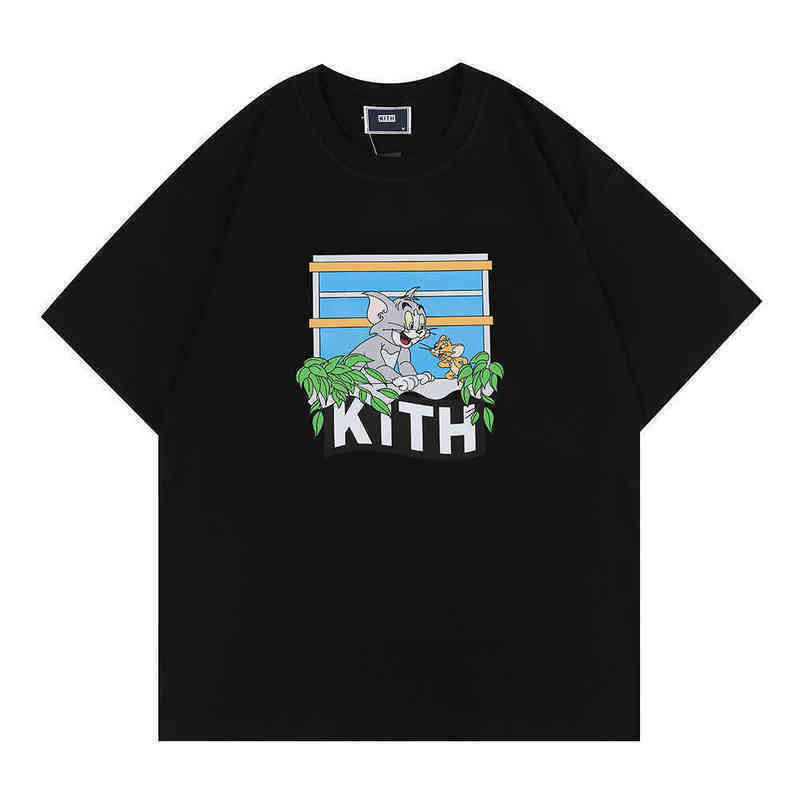 

High Street Tide Brand Men' T-shirts Kith Cat Mouse Printed Short-sleeved Cartoon for Men Women Tee Cotton Tshirts Brands T-shirt Fashion 11a1, Love yellow