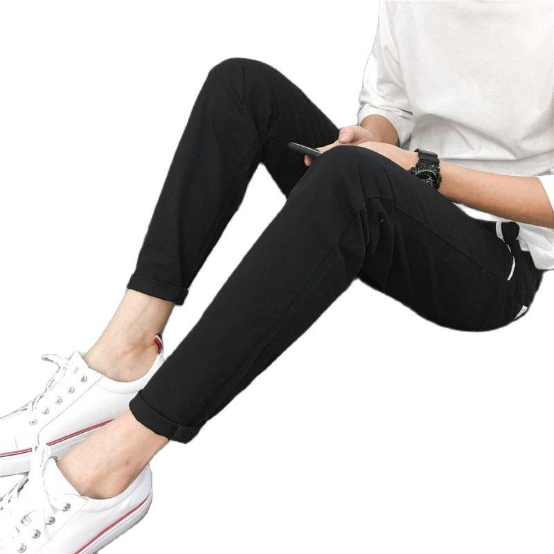 

Men's Jeans Fashion Street Casual Pants Men's Slim Spring Youth Stretch Feet Long Korean White And Black Pencil MenMen's
