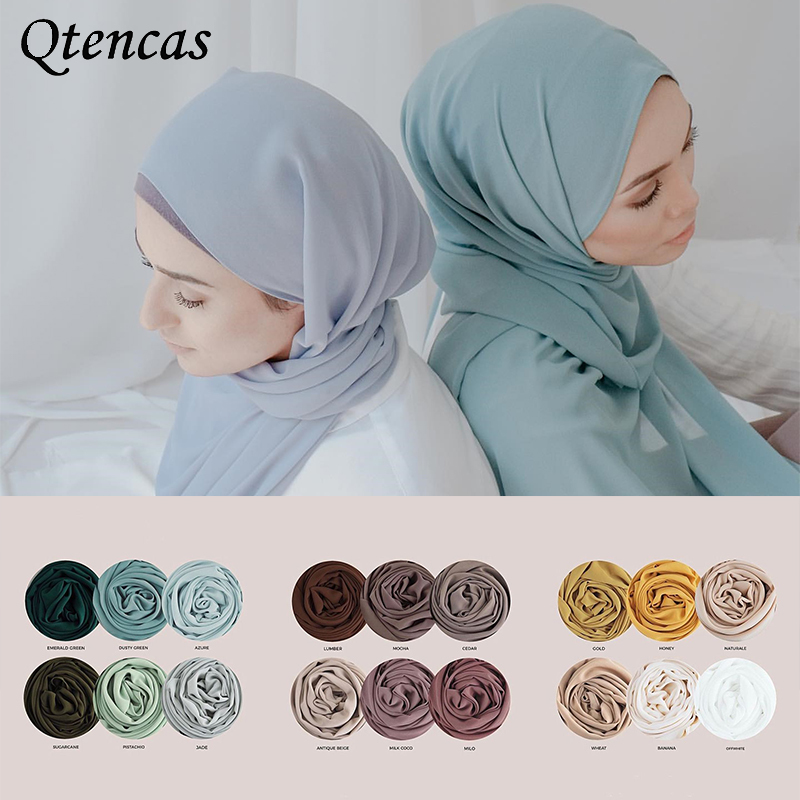 

5pcs/lot Jersey Hijab Scarf Set Chiffon Scarves Muslim Hijabs Wrap Solid Shawls Turban for Women Islamic Headscarf Foulard Femme