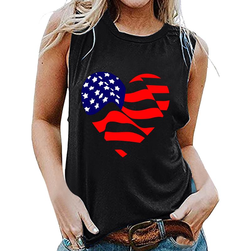 

Women' Tanks & Camis Women Usa Summer Independence Day Sleeveless Round Neck Printing Tank Tops Casual Female T Shirts Blouse Top Streetwea, Black