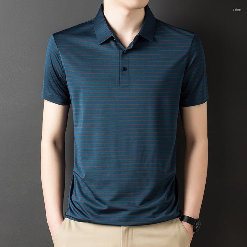

Men's Polos Fashion Business Shirt Men Summer Casual Loose Breathable Anti-pilling Short Sleeved Striped TopsMen's Men'sMen's, Green