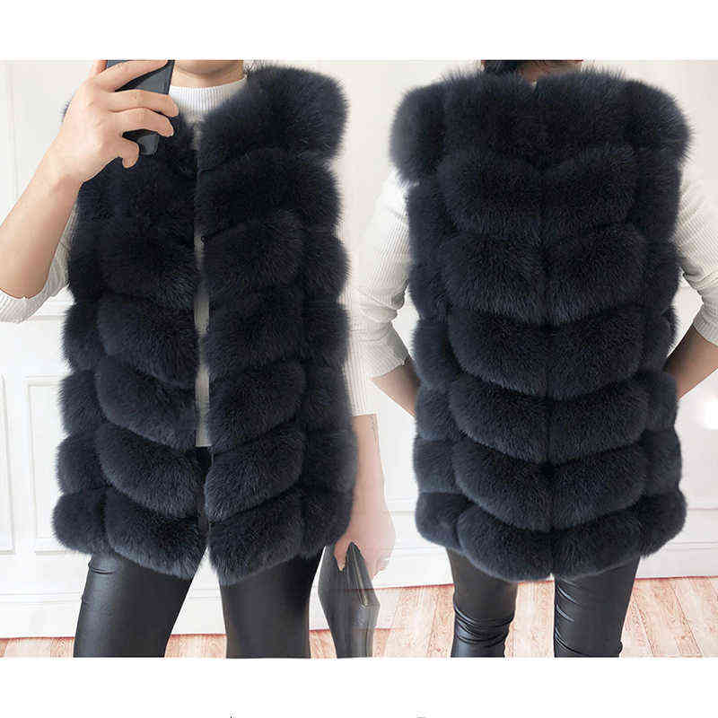 

Natural Real Fox Fur Vest Jacket Short Sleeves Woman Winter Warm Coat s J220719, Light gray