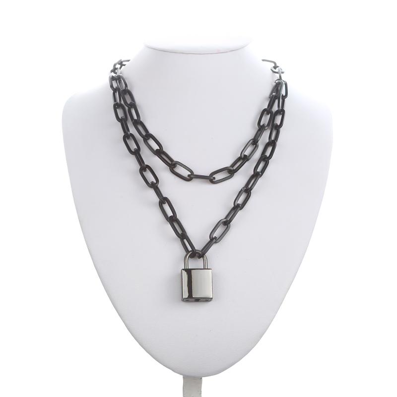 

Chokers Black Chain Necklace Square Lock Women Men Metal Padlock Chains Hip Hop Goth Jewelry Fashion Accessories Gifts
