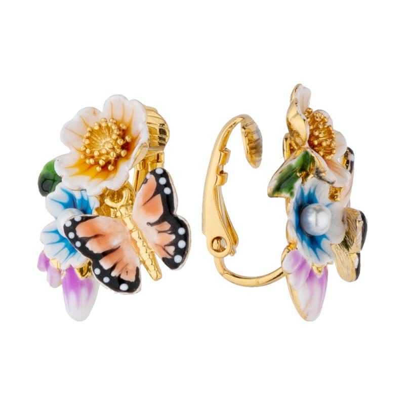 

Clip-on & Screw Back Jaeeyin 2022 Arrive French Retro Elegant Unique Earrings Colorful Butterfly Flower Enamel Decorate Ear Clip For Lady Cr