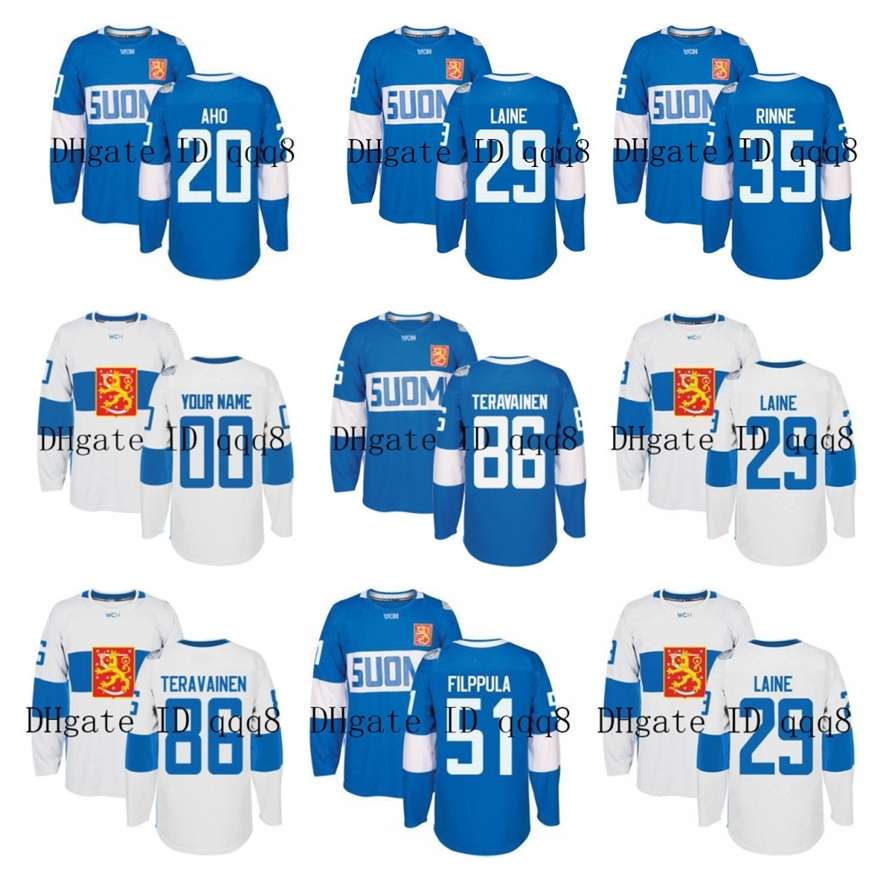 

FINLAND Jerseys World Cup WCH 20 SEBASTIAN AHO 29 PATRIK LAINE 86 TEUVO TERAVAINEN 35 PEKKA RINNE 3 OLLI MAATTA 40 TUUKKA RASK Hockey Jersey, White