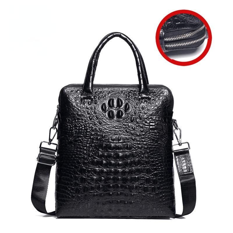 

Briefcases Head Layer Cowhide Men Business Briefcase Alligator Pattern Double-layer Zipper Single Shoulder Bags High-capacity Computer Bag, Black