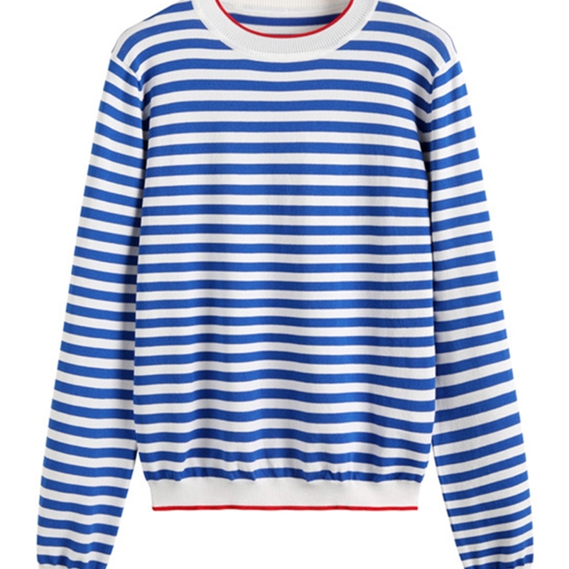 

Sale Promotion ! Thin Knitted T Shirt Women Clothes Summer Woman Short Sleeve Tees Tops Striped Casual T-Shirt Female B-019 220321, Short sleeve blue