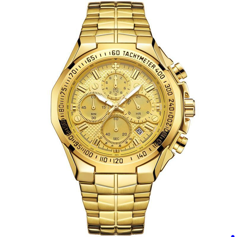 WWOOR Montre de haute qualité Sept aiguilles Man Section de mouvement en acier Apportez une montre-bracelet étanche à quartz Chronographe Montres