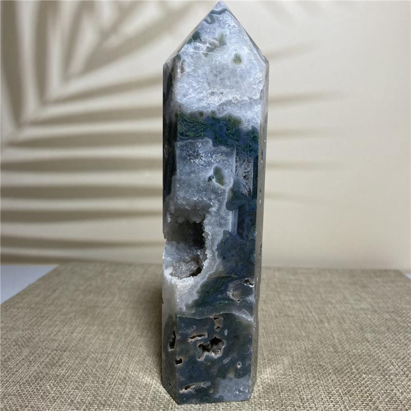 

Decorative Objects & Figurines Green Moss Agate Natural Stone And Crystal Druzy Tower Healing Gemstones Geode Voog Point Wand Witchcraft Gif