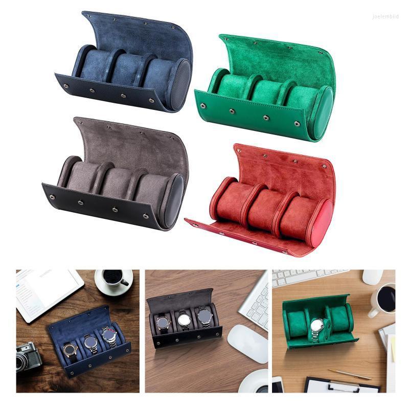 

Watch Boxes & Cases Watches Roll Travel Case Portable Vintage Leather Organizer Wristwatch Display For Bracelet Business Mother'S Day Gi