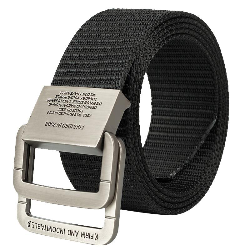 

Belts 3.8cm Alloy Double-ring Buckle Belt Nylon Casual Men And Women Youth Student Trousers Waist, Black
